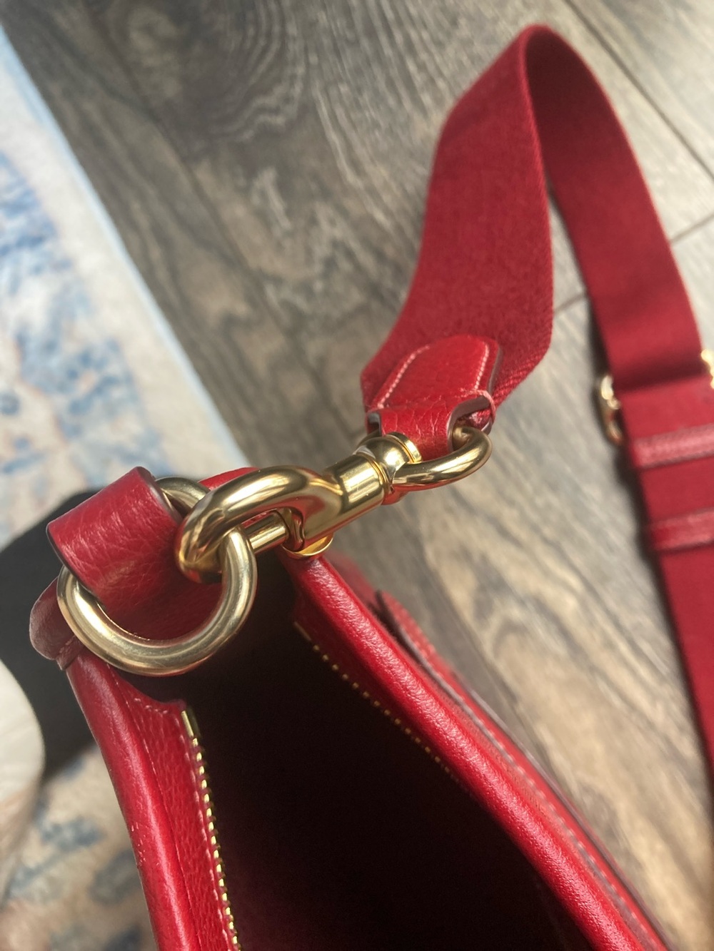 Coach Dempsey Red Signature Stripe Crossbody with Pink Accent - Picture 3 of 6